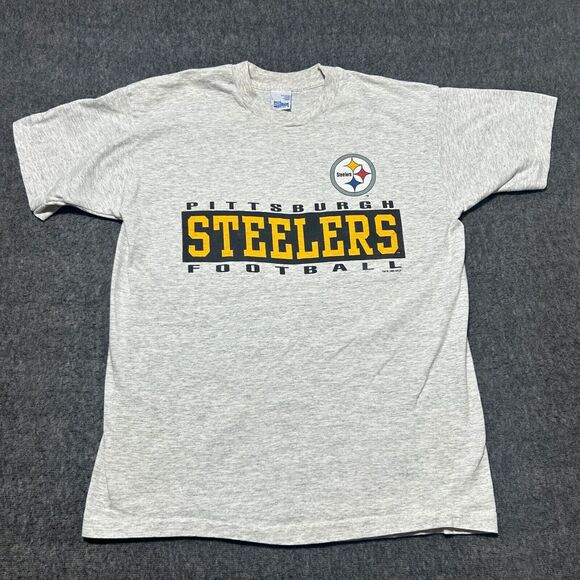 Vintage 1995 NFL Pittsburgh‎ Steelers Shirt Large Salem Sportswear Spellout Gray